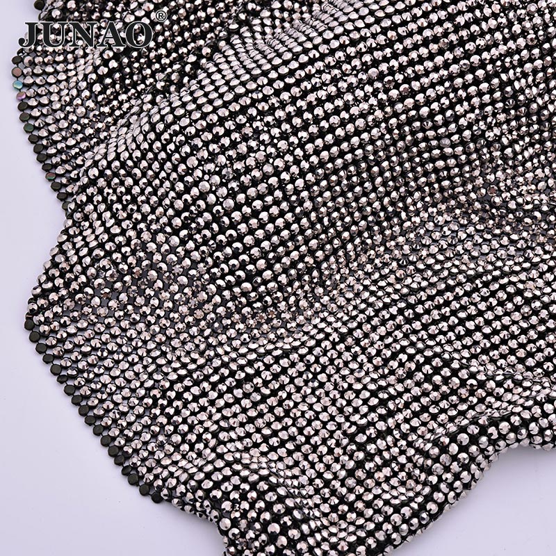 JUNAO-Preto Ouro Cristal Tecid - Hotfix Rhinestone Sheet avaliação e preço