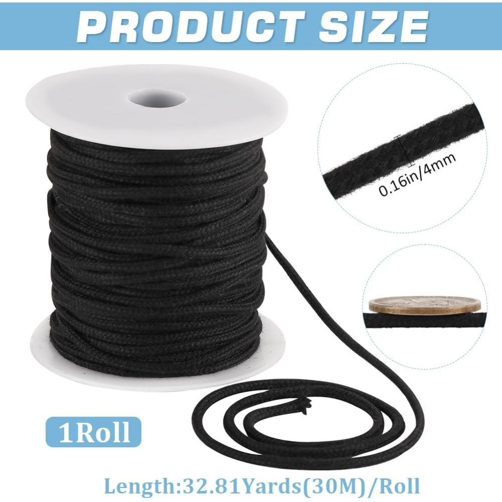 Corda de Algodão Preta de 4mm  - Cord Trim Twisted avaliação e preço